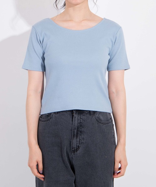 WEGO（ウィゴー）の「WEGO/2WAYレースアップスクエアリブTシャツ（Tシャツ/カットソー・レディース・ホワイト系その他5/サックスブルー・FREE）」の19枚目の写真