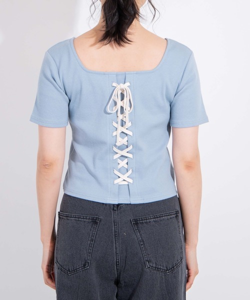WEGO（ウィゴー）の「WEGO/2WAYレースアップスクエアリブTシャツ（Tシャツ/カットソー・レディース・ホワイト系その他5/サックスブルー・FREE）」の18枚目の写真