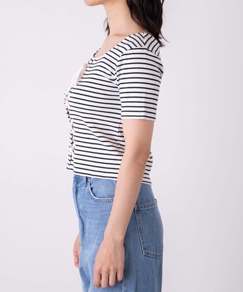 WEGO（ウィゴー）の「WEGO/2WAYレースアップスクエアリブTシャツ（Tシャツ/カットソー・レディース・ホワイト系その他5/サックスブルー・FREE）」の16枚目の写真