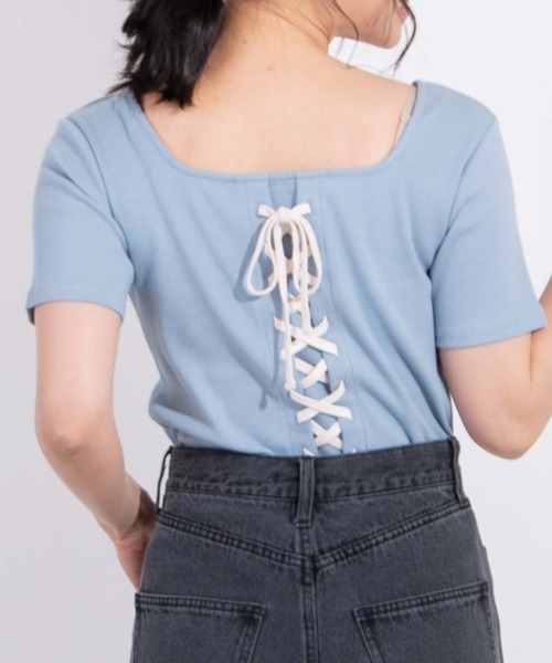 WEGO（ウィゴー）の「WEGO/2WAYレースアップスクエアリブTシャツ（Tシャツ/カットソー・レディース・ホワイト系その他5/サックスブルー・FREE）」の20枚目の写真