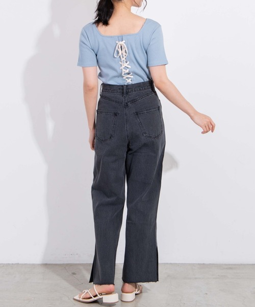 WEGO（ウィゴー）の「WEGO/2WAYレースアップスクエアリブTシャツ（Tシャツ/カットソー・レディース・ホワイト系その他5/サックスブルー・FREE）」の22枚目の写真