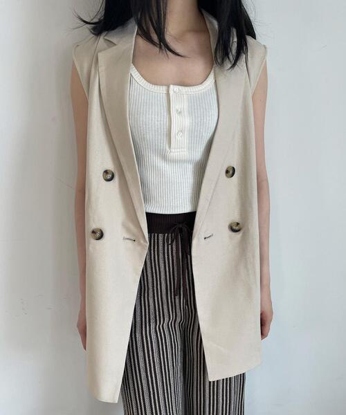 MLI'A（エムリア）の「麻ノースリ／ジレ（テーラードジャケット・レディース・ブラック/ブラウン/ライトベージュ・M）」の3枚目の写真