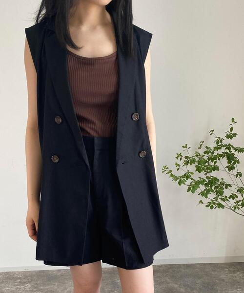 MLI'A（エムリア）の「麻ノースリ／ジレ（テーラードジャケット・レディース・ブラック/ブラウン/ライトベージュ・M）」の2枚目の写真