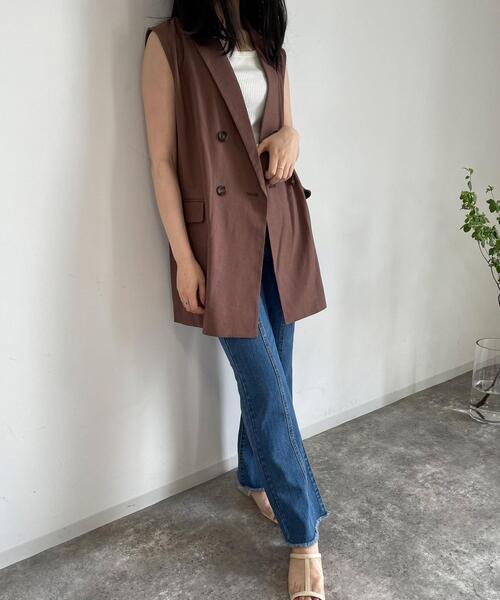 MLI'A（エムリア）の「麻ノースリ／ジレ（テーラードジャケット・レディース・ブラック/ブラウン/ライトベージュ・M）」の10枚目の写真