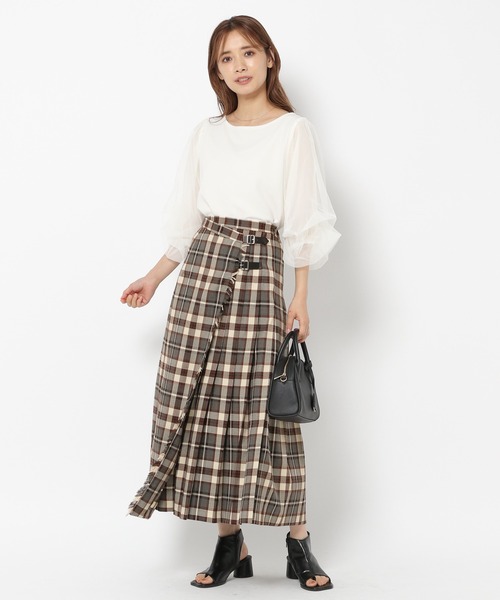 mysty woman（ミスティウーマン）の「タータンチェックラップスカート 216828（スカート・レディース・ブラック/ベージュ/アイボリー・FREE）」の4枚目の写真