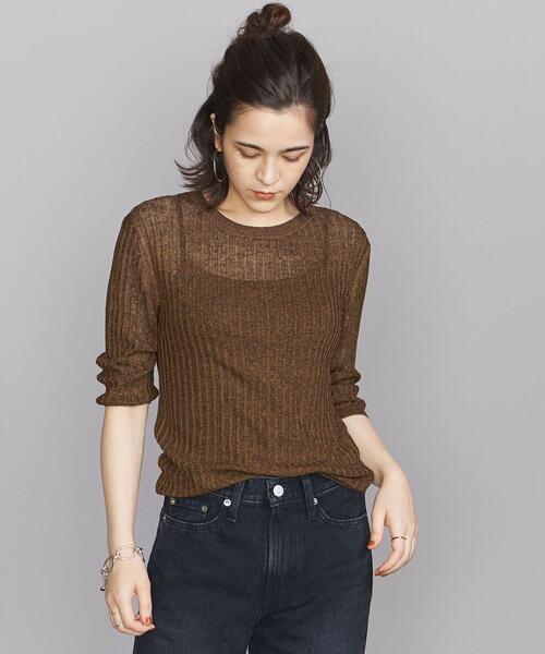 BEAUTY&YOUTH UNITED ARROWS（ビューティーアンドユースユナイテッドアローズ）の「BY メランジクルーネック5分袖 ニット -ウォッシャブル-◆（ニット/セーター・レディース・ライトブルー/ブラウン/ケリー・FREE）」の2枚目の写真