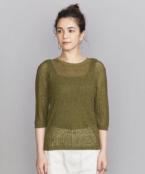 BEAUTY&YOUTH UNITED ARROWS（ビューティーアンドユースユナイテッドアローズ）の「BY メランジクルーネック5分袖 ニット -ウォッシャブル-◆（ニット/セーター・レディース・ライトブルー/ブラウン/ケリー・FREE）」の7枚目の写真