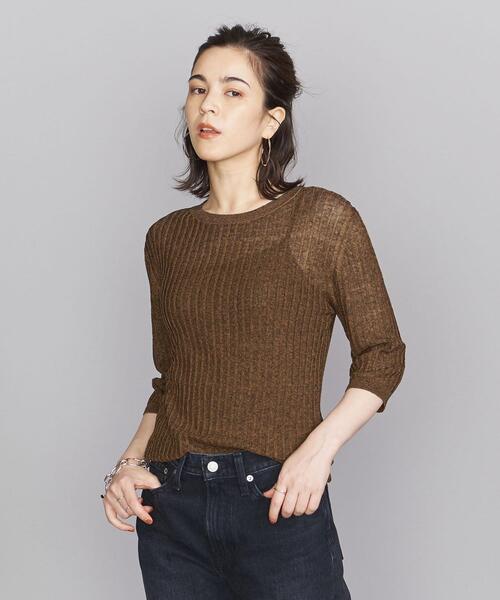 BEAUTY&YOUTH UNITED ARROWS（ビューティーアンドユースユナイテッドアローズ）の「BY メランジクルーネック5分袖 ニット -ウォッシャブル-◆（ニット/セーター・レディース・ライトブルー/ブラウン/ケリー・FREE）」の11枚目の写真