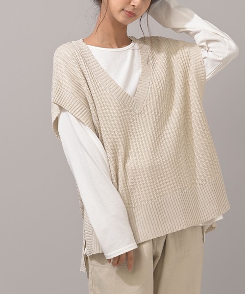 rps（アールピーエス）の「変わり編みＢＩＧベスト（ベスト・レディース・ベージュ/チャコールグレー・M）」の15枚目の写真