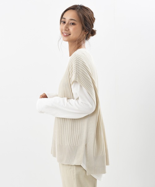 rps（アールピーエス）の「変わり編みＢＩＧベスト（ベスト・レディース・ベージュ/チャコールグレー・M）」の5枚目の写真