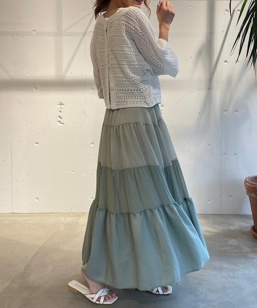 CAMILLE EAU（カミーユオー）の「異素材mixティアードスカート（スカート・レディース・アイボリー/オリーブ・MEDIUM）」の7枚目の写真