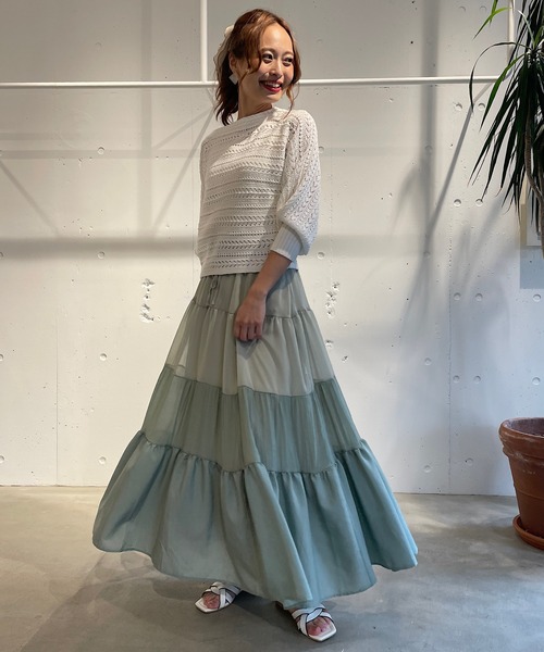 CAMILLE EAU（カミーユオー）の「異素材mixティアードスカート（スカート・レディース・アイボリー/オリーブ・MEDIUM）」の8枚目の写真