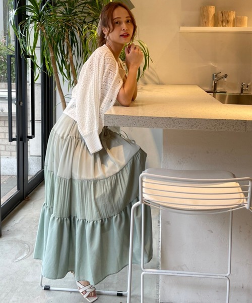 CAMILLE EAU（カミーユオー）の「異素材mixティアードスカート（スカート・レディース・アイボリー/オリーブ・MEDIUM）」の11枚目の写真