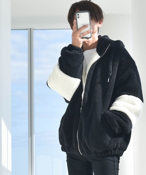 Anytime Songs（エニータイムソングス）の「ビッグシルエット もこもこボアフードブルゾン（ブルゾン・レディース・オフホワイト/ブラック/ベージュ・MEDIUM/LARGE/X-LARGE）」の14枚目の写真