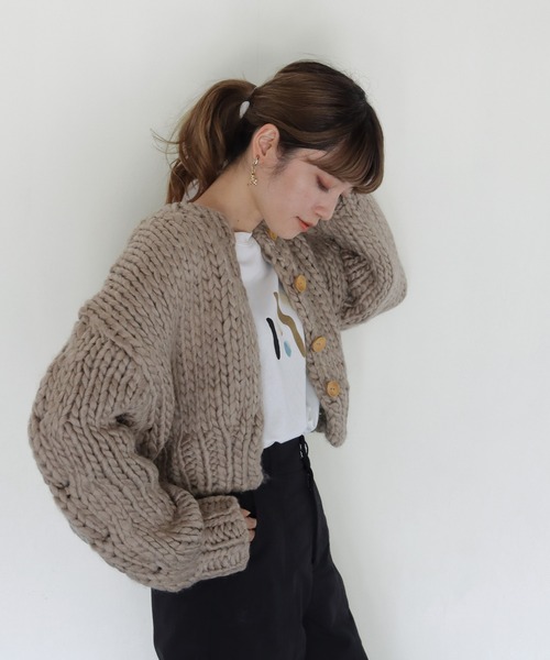 CLEIO（クレイオ）の「【CLEIO】ハンドメイドショートカーディガン（ニット/セーター・レディース・ベージュ/ブラウン/アイボリー・FREE）」の13枚目の写真