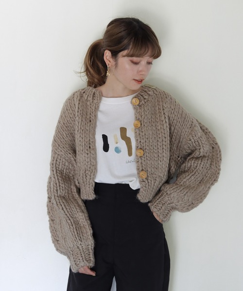 CLEIO（クレイオ）の「【CLEIO】ハンドメイドショートカーディガン（ニット/セーター・レディース・ベージュ/ブラウン/アイボリー・FREE）」の6枚目の写真