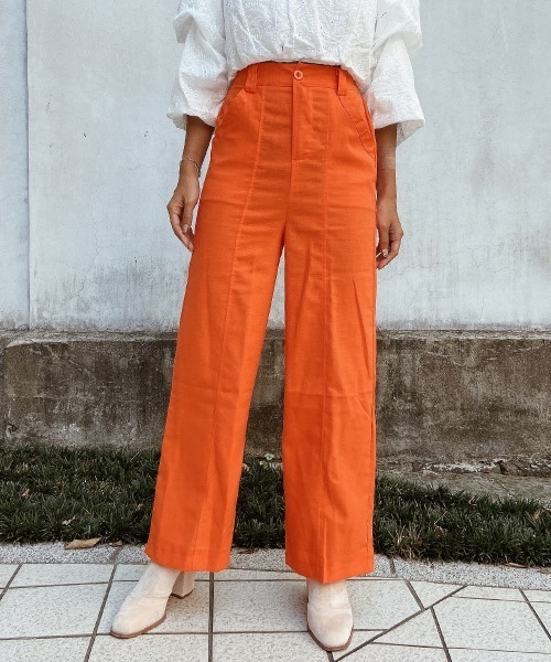 esutoreja(エストレジャ)の「センターステッチカラーストレートパンツ(その他パンツ・レディース・オレンジ/ブラック/イエロー・S/M)」の3枚目の写真