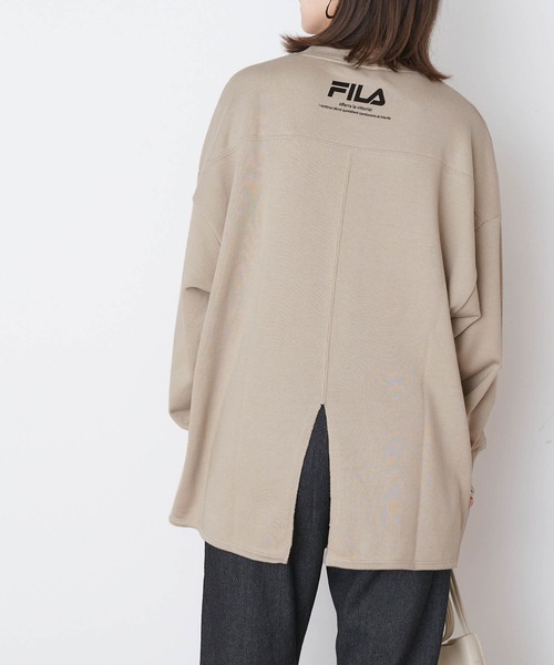FILA（フィラ）の「FILA/ フィラ フロント刺繍＆バックロゴプリント ビッグシルエット裏毛バックスリットスウェット（スウェット・レディース・スモークピンク/グレイッシュベージュ/モカ/グリーン系その他/ブラック/オフホワイト・FREE）」の12枚目の写真