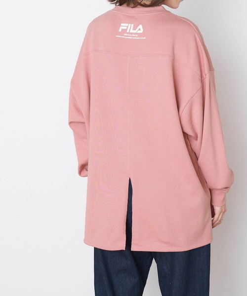 FILA（フィラ）の「FILA/ フィラ フロント刺繍＆バックロゴプリント ビッグシルエット裏毛バックスリットスウェット（スウェット・レディース・スモークピンク/グレイッシュベージュ/モカ/グリーン系その他/ブラック/オフホワイト・FREE）」の18枚目の写真