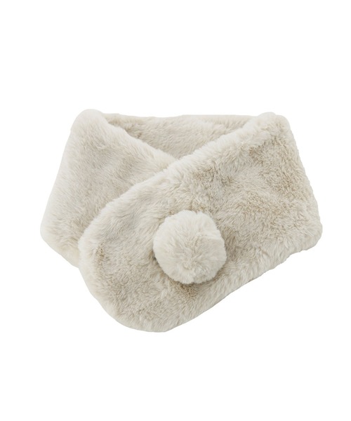 Catherine Cottage（キャサリンコテージ）の「ポンポンファーマフラー　L（マフラー・キッズ・ベージュ/グレー/オフホワイト/アイボリー/ライラック/スモークピンク・L）」の4枚目の写真