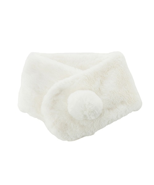 Catherine Cottage（キャサリンコテージ）の「ポンポンファーマフラー　L（マフラー・キッズ・ベージュ/グレー/オフホワイト/アイボリー/ライラック/スモークピンク・L）」の2枚目の写真