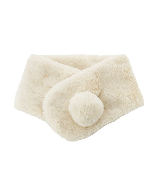 Catherine Cottage（キャサリンコテージ）の「ポンポンファーマフラー　L（マフラー・キッズ・ベージュ/グレー/オフホワイト/アイボリー/ライラック/スモークピンク・L）」の3枚目の写真