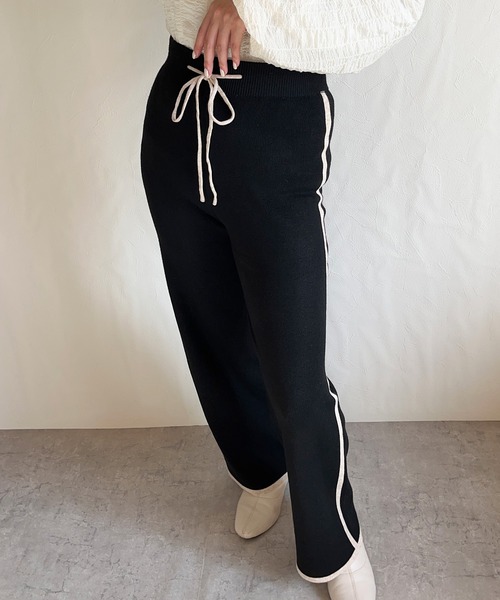 junoah（ジュノア）の「配色ラインニットワイドパンツ（その他パンツ・レディース・ブラウン/アイボリー/モカ/ブラック・MEDIUM/LARGE）」の7枚目の写真