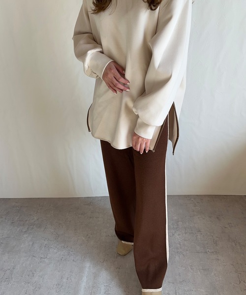 junoah（ジュノア）の「配色ラインニットワイドパンツ（その他パンツ・レディース・ブラウン/アイボリー/モカ/ブラック・MEDIUM/LARGE）」の9枚目の写真