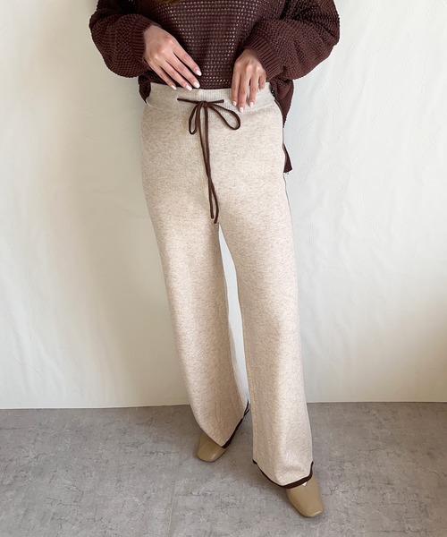 junoah（ジュノア）の「配色ラインニットワイドパンツ（その他パンツ・レディース・ブラウン/アイボリー/モカ/ブラック・MEDIUM/LARGE）」の12枚目の写真