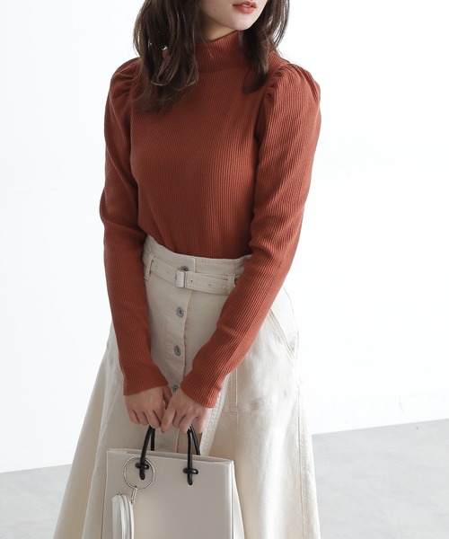 FREE'S MART（フリーズマート）の「三角テレコハイネックパフスリーブカットソー（Tシャツ/カットソー・レディース・ホワイト/ブラック/パープル/ブラウン・FREE）」の4枚目の写真