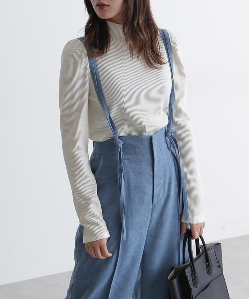 FREE'S MART（フリーズマート）の「三角テレコハイネックパフスリーブカットソー（Tシャツ/カットソー・レディース・ホワイト/ブラック/パープル/ブラウン・FREE）」の2枚目の写真