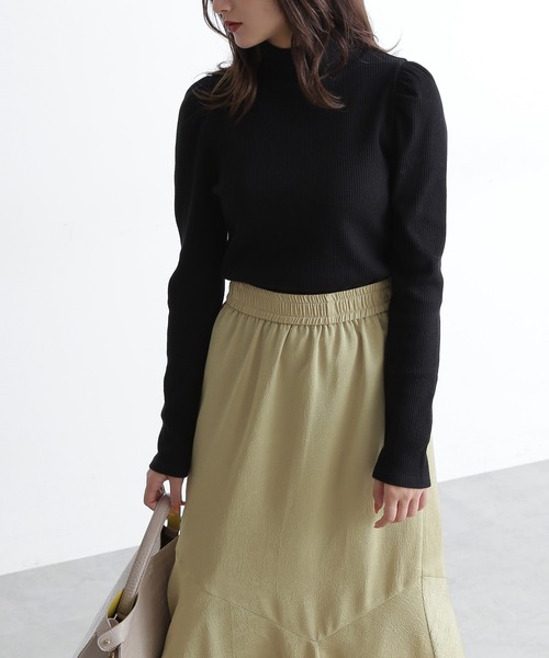 FREE'S MART（フリーズマート）の「三角テレコハイネックパフスリーブカットソー（Tシャツ/カットソー・レディース・ホワイト/ブラック/パープル/ブラウン・FREE）」の3枚目の写真