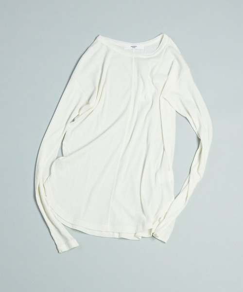 note et silence (ノートエシロンス)の「◇【 AMB100貨 】パウダリーコットンリブ クルーネックプルオーバー(Tシャツ/カットソー・レディース・ホワイト/オレンジ・FREE)」の2枚目の写真