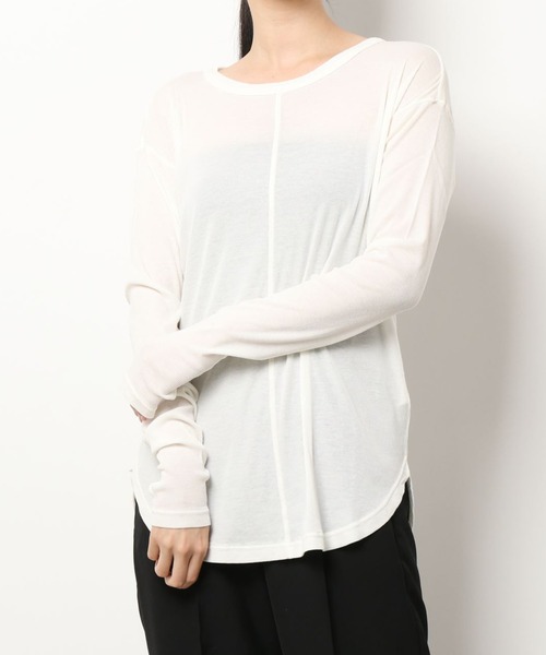 note et silence (ノートエシロンス)の「◇【 AMB100貨 】パウダリーコットンリブ クルーネックプルオーバー(Tシャツ/カットソー・レディース・ホワイト/オレンジ・FREE)」の3枚目の写真