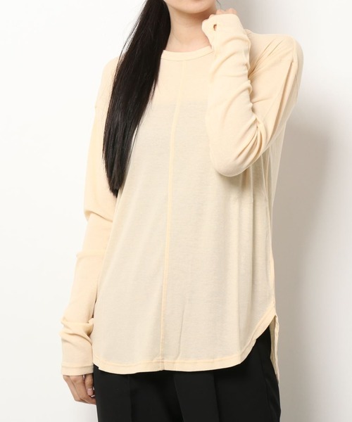 note et silence (ノートエシロンス)の「◇【 AMB100貨 】パウダリーコットンリブ クルーネックプルオーバー(Tシャツ/カットソー・レディース・ホワイト/オレンジ・FREE)」の4枚目の写真