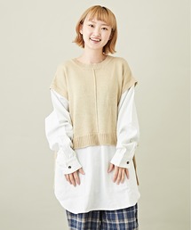 CUBE SUGAR（キューブシュガー）の「シャツニットベストレイヤード風チュニップルオーバー（ニット/セーター）」