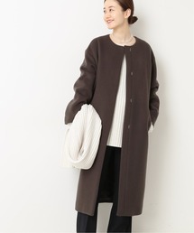 IENA | ダブルビーバーノーカラーロングコート◆(その他アウター)