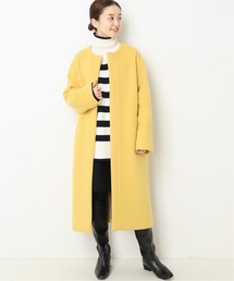 IENA | ダブルビーバーノーカラーロングコート◆(その他アウター)