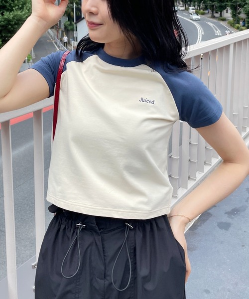 BeAMS DOT（ビームスドット）の「【WEB限定】BeAMS DOT / JUICED刺繍 ミニTシャツ（Tシャツ/カットソー・レディース・ネイビー/ピンク系その他2・ONE SIZE）」の2枚目の写真