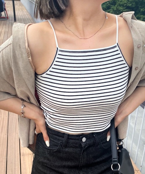 WHO'S WHO gallery(フーズフーギャラリー)の「リブキャミ(キャミソール・レディース・ホワイト/アッシュグレー/キャメル/ブラック/トップグレー/ネイビー/ホワイト系1/ブラック系1・FREE)」の3枚目の写真