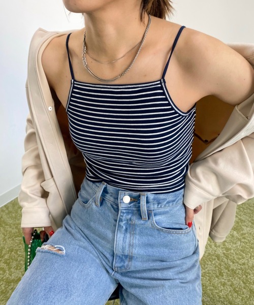 WHO'S WHO gallery(フーズフーギャラリー)の「リブキャミ(キャミソール・レディース・ホワイト/アッシュグレー/キャメル/ブラック/トップグレー/ネイビー/ホワイト系1/ブラック系1・FREE)」の7枚目の写真