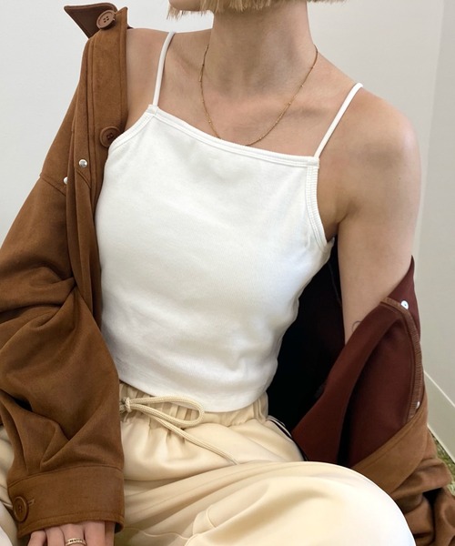 WHO'S WHO gallery(フーズフーギャラリー)の「リブキャミ(キャミソール・レディース・ホワイト/アッシュグレー/キャメル/ブラック/トップグレー/ネイビー/ホワイト系1/ブラック系1・FREE)」の21枚目の写真