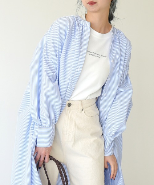 sango(sango)の「先染めストライプギャザーワンピース(ワンピース・レディース・ライトブルー/ネイビー/レッド・FREE)」の8枚目の写真