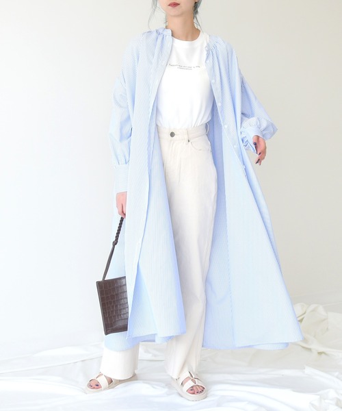 sango(sango)の「先染めストライプギャザーワンピース(ワンピース・レディース・ライトブルー/ネイビー/レッド・FREE)」の15枚目の写真