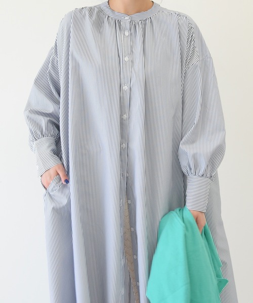 sango(sango)の「先染めストライプギャザーワンピース(ワンピース・レディース・ライトブルー/ネイビー/レッド・FREE)」の6枚目の写真