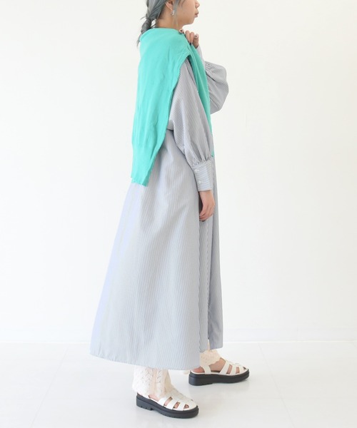 sango(sango)の「先染めストライプギャザーワンピース(ワンピース・レディース・ライトブルー/ネイビー/レッド・FREE)」の7枚目の写真