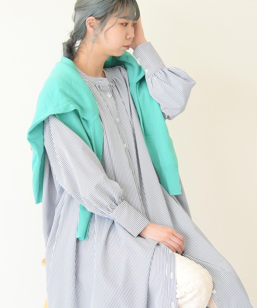 sango(sango)の「先染めストライプギャザーワンピース(ワンピース・レディース・ライトブルー/ネイビー/レッド・FREE)」の10枚目の写真