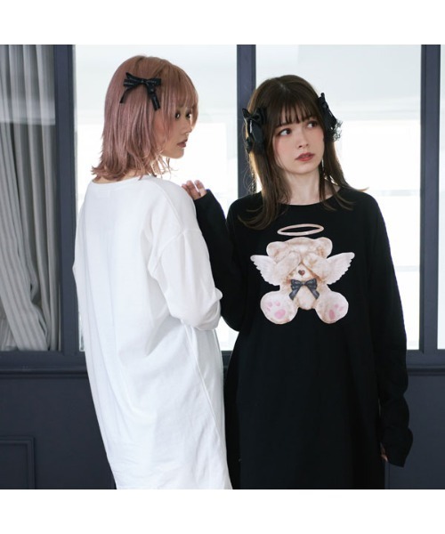 DearMyLove（ディアマイラブ）の「選べるプリント柄ロンT（Tシャツ/カットソー・レディース・ブルー系その他/スモークピンク/グレー×ピンク/ブラック×ブラック/ホワイト/ホワイト系その他3/ブラック系その他2/ホワイト系その他2/ピンク系その他/ブラック系その他/ブラック/ブルー/ピンク系その他2/ホワイト系その他4・FREE）」の18枚目の写真