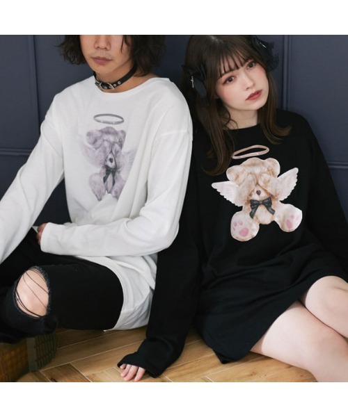 DearMyLove（ディアマイラブ）の「選べるプリント柄ロンT（Tシャツ/カットソー・レディース・ブルー系その他/スモークピンク/グレー×ピンク/ブラック×ブラック/ホワイト/ホワイト系その他3/ブラック系その他2/ホワイト系その他2/ピンク系その他/ブラック系その他/ブラック/ブルー/ピンク系その他2/ホワイト系その他4・FREE）」の21枚目の写真