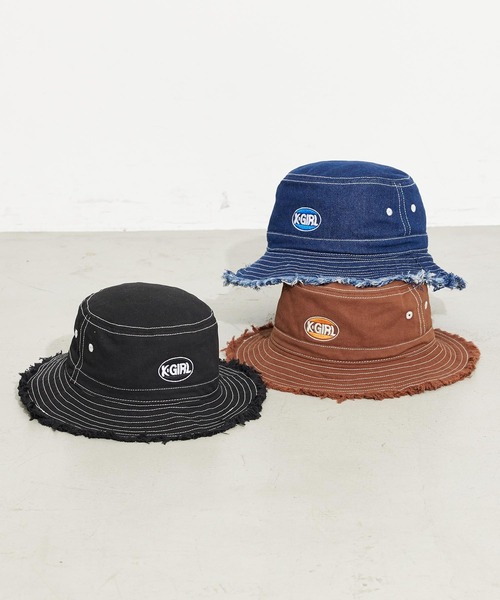 X-girl（エックスガール）の「OVAL LOGO BUCKET HAT（ハット・レディース・ブラック/ブラウン/ブルー・ONE SIZE）」の5枚目の写真